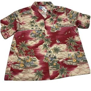 RJC Red Hawaiian Island Button Shirt Mens Size XXL